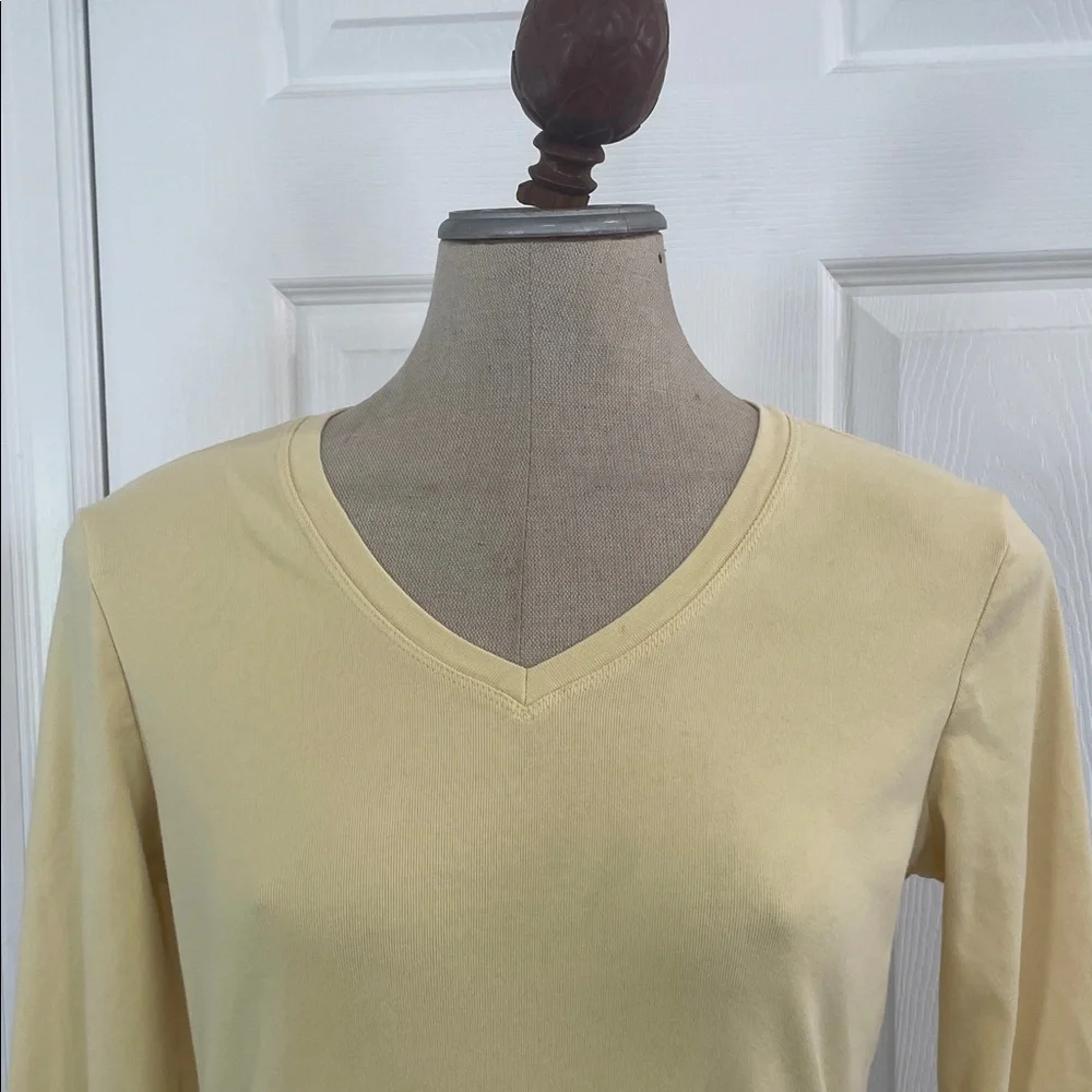 Eddie Bauer Yellow V-Neck Long Sleeve 100% cotton Top womens jersey size S small - Picture 2 of 7